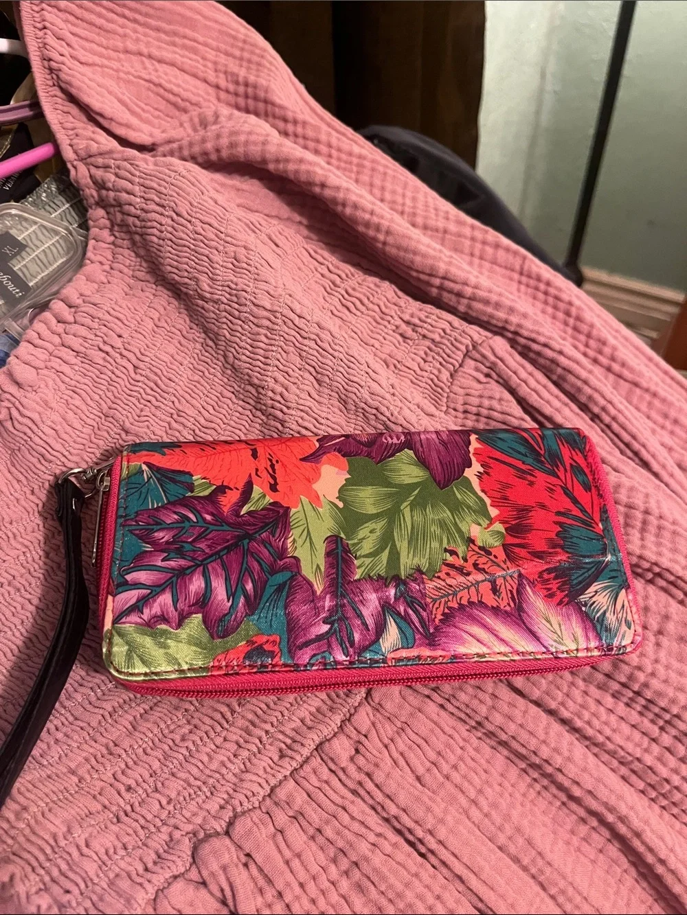 Floral Print Wristlet Wallet - Pink Multicolor